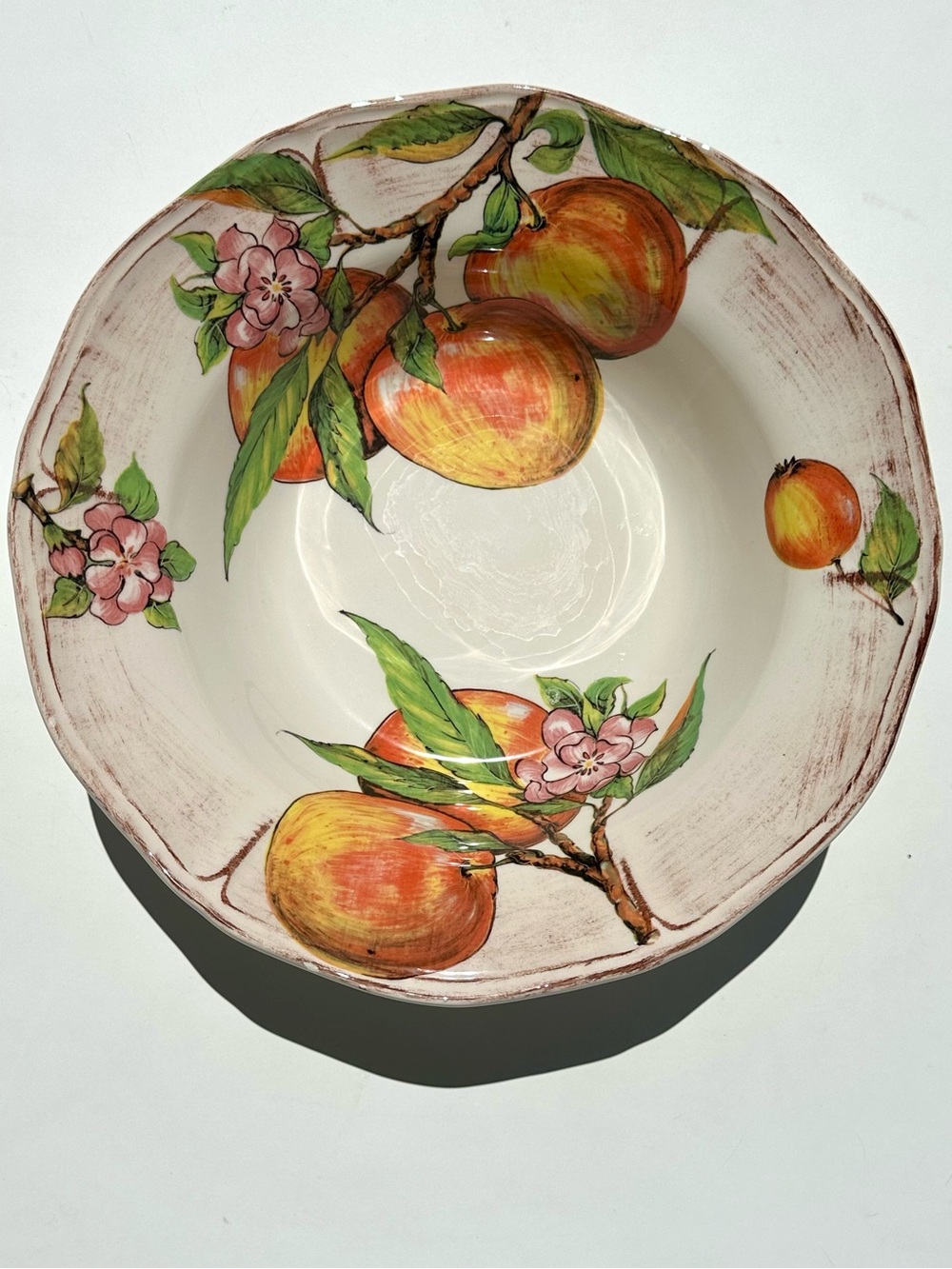 Sur La Table Salad Pasta Italian Apple Hand-Painted Ceramic Bowl Orange Green